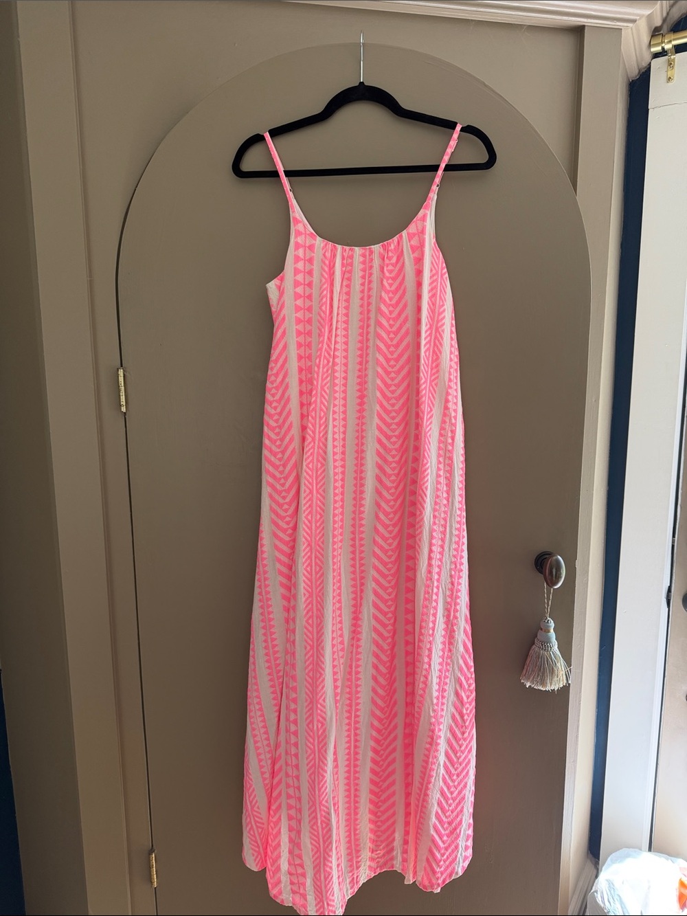 En Creme Neon Pink & White Striped Slip Dress
